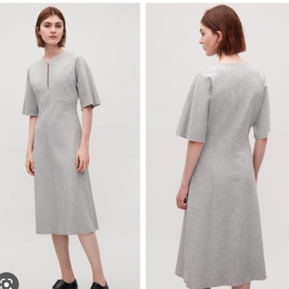 Cos gray zip neck minimalist dress sz S